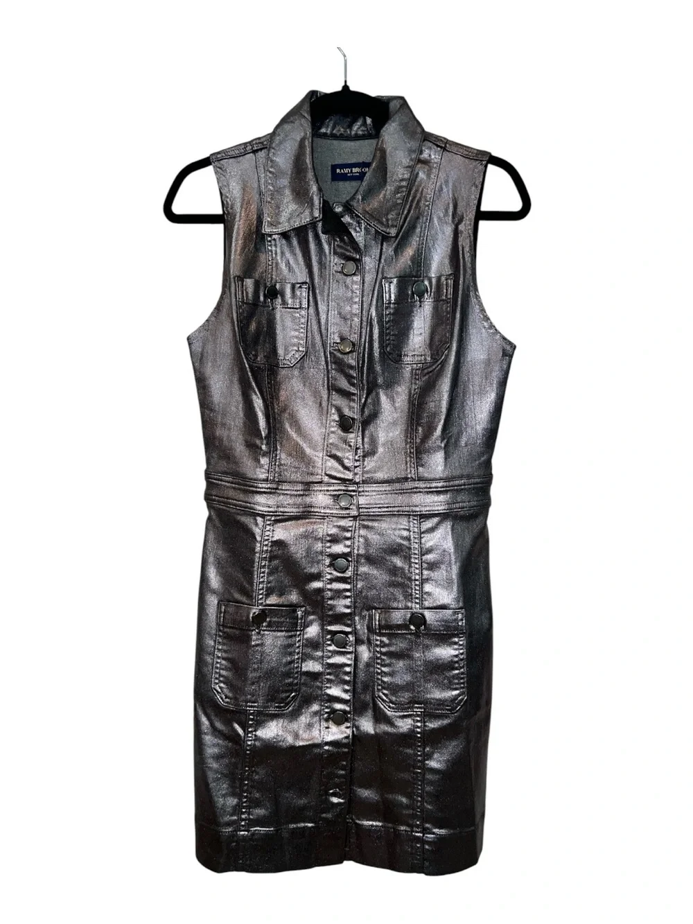 Ramy Brook Metallic Katalina Sleeveless Mini Dress - Gunmetal Size 27 NWT - Picture 4 of 12